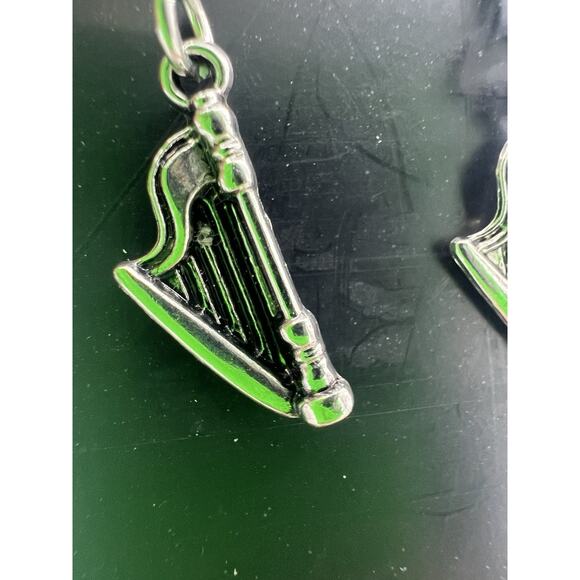 Handmade Harp Charm Earrings Silver Toned Dangle Gift Stocking Stuffer Music New - Picture 3 of 4